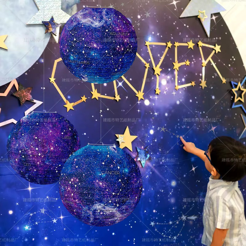 Blaue Sternbild Papier Laternen als hängende DIY Dekoration für Kinder Geburtstagsfeiern und Sternenhimmel Themenpartys - Bild 4