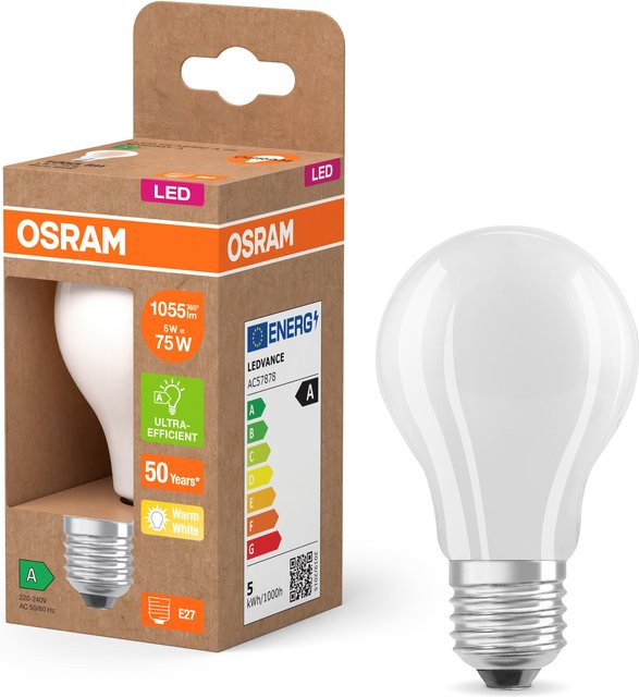 Osram LED Filament Classic A, LED-Lampe in A-Form, Matt, 5 W, 1055 lm, Warmweiß, Energieeffizienzklasse A - Bild 1