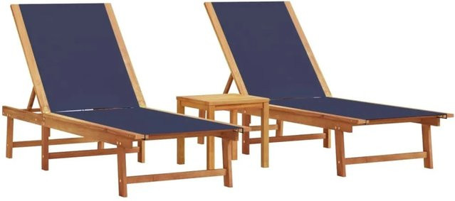 vidaXL Sonnenliegen Set aus Akazien-Massivholz mit Tisch und Textilene in Blau - Bild 1