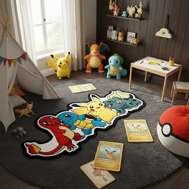 Pokémon unregelmäßiger Teppich mit Pikachu, Charmander, Squirtle oder Bulbasaur, rutschfeste dekorative Innenmatte in Multicolor für Fans und Sammler - Bild 2