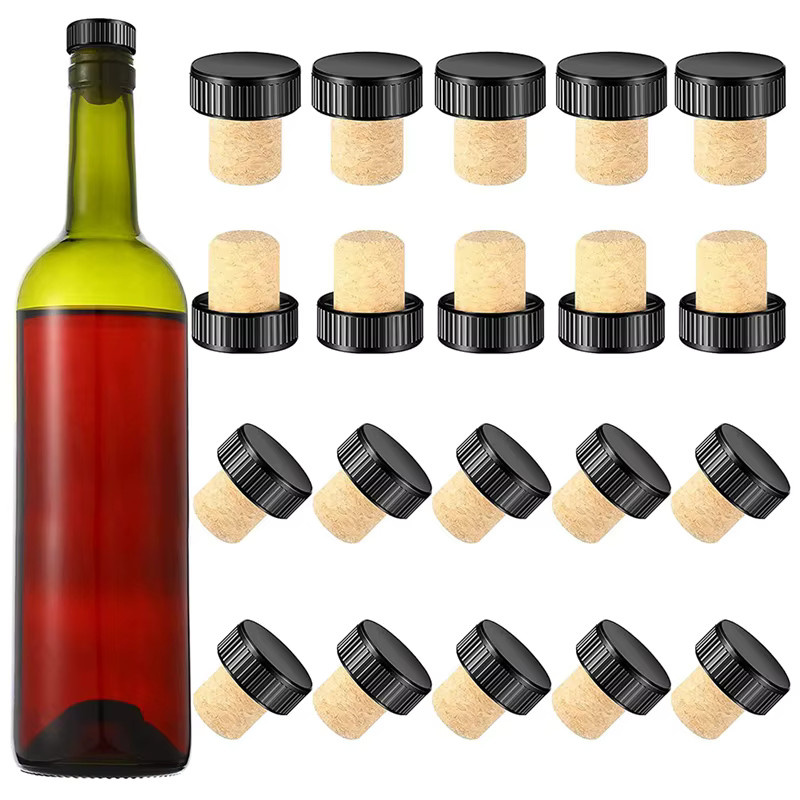 LBER 72 Stück Wein Korken Set in T-Form mit Holzaufsatz, schwarze Korken für Weinverkostungen und Flaschenverschlüsse - Bild 4