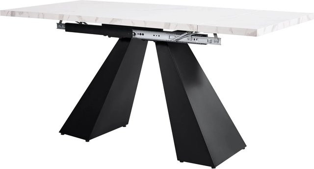 Merax Ausziehbarer Esstisch mit Säulengestell in Weiß, Rechteckig und Modern, B/T/H: 99-159 x 74 x 74 cm - Bild 1