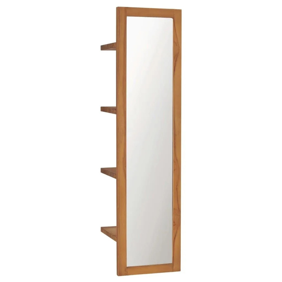 vidaXL Wandspiegel mit Regalen aus massivem Teakholz in Braun, B/T/H: 30 x 30 x 120 cm - Bild 2