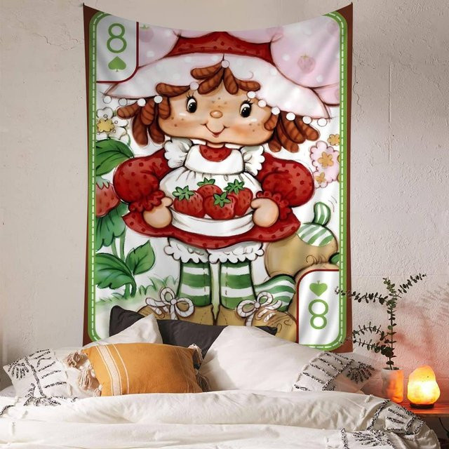 Cartoon Erdbeer-Shortcake Wandteppich aus Textil in Mehrfarbig für Kinderzimmer und Heimdekoration - Bild 1