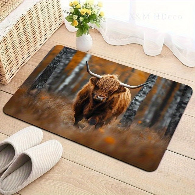 VIKAMA Schottischer Highland-Kuhteppich mit rutschfester Rückseite, dekorative Wohnzimmer- und Flurmatte im Animal-Print, Mehrfarbig - Bild 1