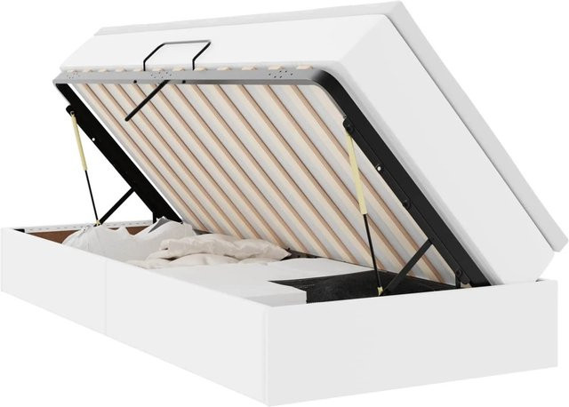 vidaXL Aufbewahrungsbett mit Matratze in Weiß aus Kunstleder mit Lift-up-Funktion, B/T/H: 90 x 200 x 48,5 cm - Bild 1
