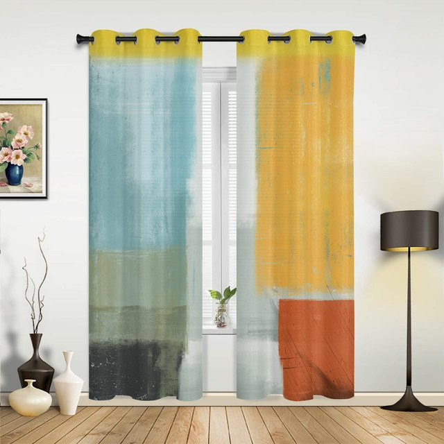 Yiran Furniture Vorhang mit abstraktem Ölgemälde-Design in Multicolour, halbtransparent, B: 135 cm, H: 137 cm - Bild 1