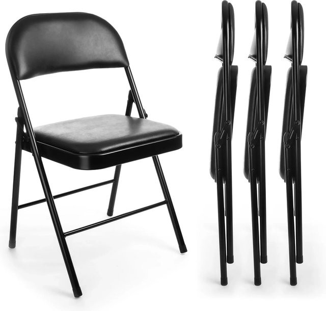 BigDean 4er Set Klappstühle Schwarz mit Kunstlederbezug und Metallgestell, gepolstert und bis 130 kg belastbar - Bild 1