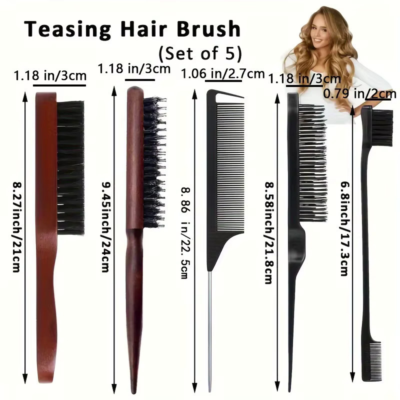 4-teiliges Haarbürsten- und Kamm-Set mit Wildschweinborsten, Unisex - Bild 4
