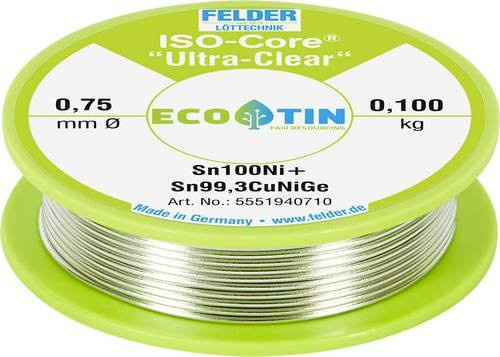 Felder ISO-Core Ultra-Clear Sn100Ni+ Lötzinn bleifrei, Sn99,25Cu0,7Ni0,05, Silber, 0,1 kg, 0,75 mm - Bild 1
