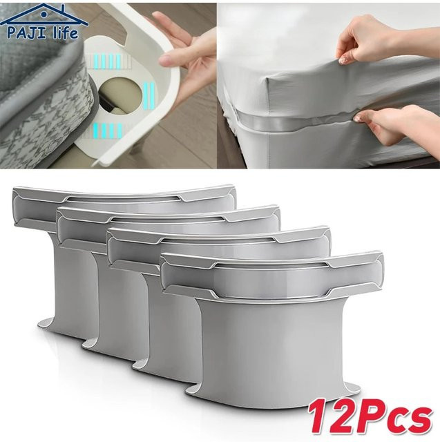 XMSJ Bettlaken-Spanner Set, 4er Pack rutschfeste Lakenhalter mit elastischen Clips in Grau und Weiß - Bild 1