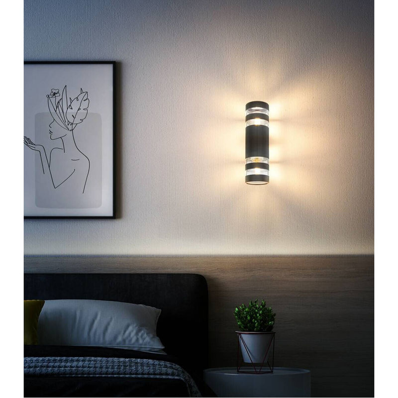 Globo Lighting Wandleuchte modern in Schwarz und Transparent mit Glas und Kunststoff, B/H: 6,5 x 22 cm, E27, 2 Leuchtmittel - Bild 2