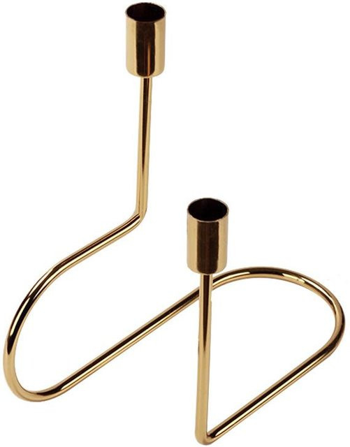 Nordischer minimalistischer Kerzenhalter aus Metall im geometrischen Design, Doppelkopf-Kerzenhalter Set in Beige und Gold für Stabkerzen - Bild 1
