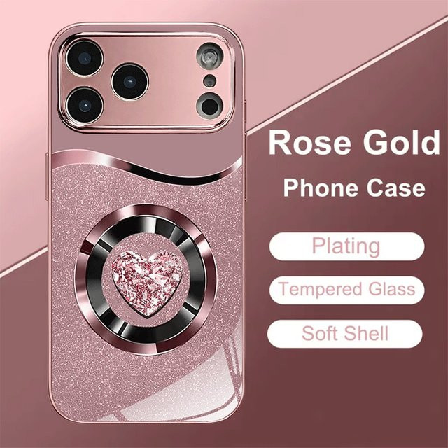 Rosa Handyhülle mit Herz-Muster aus gehärtetem Glas für Apple iPhone 11 bis iPhone 17 Pro Max und Air Modelle - Bild 1