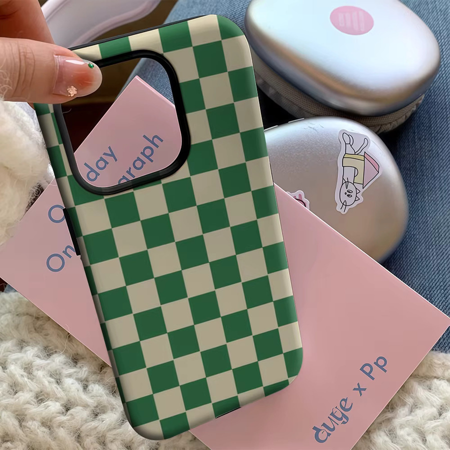 Potdemiel Handyhülle mit grünem Schachbrettmuster für iPhone, doppellagiges Design - Bild 4