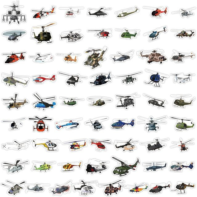 60 Stück Binchi Outdoor Product Cartoon Bewaffneter Hubschrauber Wasserdichte Aufkleber in Multicolour für Koffer, Handy, Laptop und Wasserbecher - Bild 1
