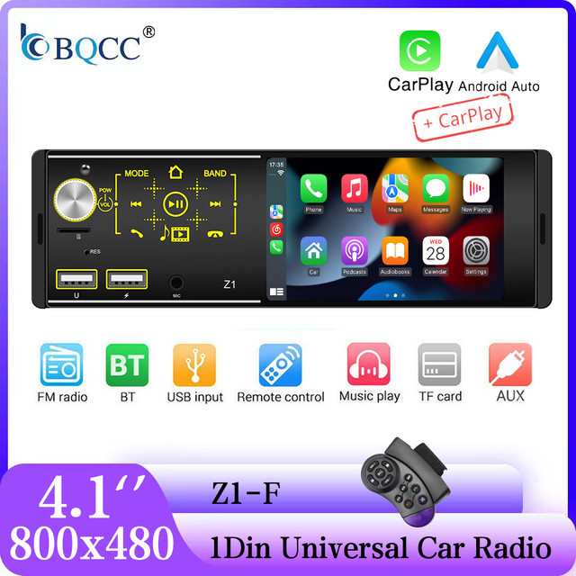 BQCC 1Din Universelles Autoradio mit Bluetooth 5.1, 7-Farben LED-Beleuchtung und Sprachassistent in Schwarz - Bild 1