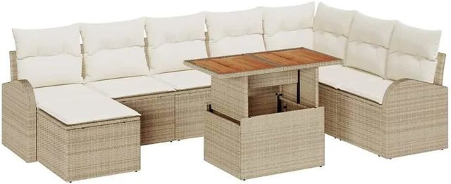 vidaXL Garten-Sofa-Set in U-Form mit 9-teiligem Polster-Set in Beige und Creme mit Metallrahmen und abnehmbaren Bezügen - Bild 1
