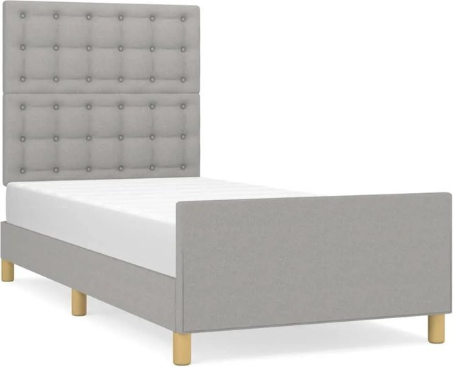 vidaXL Bettgestell mit Kopfteil aus Stoff und Lärchenholz in Hellgrau, B/T/H: 90 x 200 x 118 cm - Bild 1