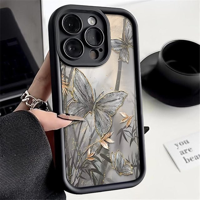 MOESOE Handyhülle mit Schmetterling-Bambus-Muster für iPhone 17 16 15 14 13 12 Pro Max Plus 11, stoßfeste Air Case TPU-Abdeckung, mehrfarbig/blau - Bild 1