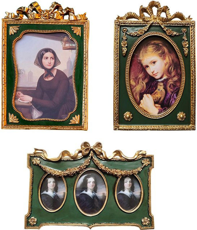 Kesoto Antiker Foto Rahmen aus Kunstharz in Gold mit Bowknot Dekoration für Tischaufstellung oder Wandmontage, Rechteckig, B: 21 cm, H: 14,5 cm - Bild 1