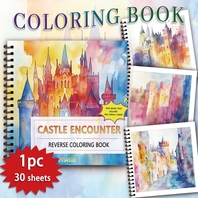 Burg-Rückwärts-Malbuch mit 30 dicken Seiten in Multicolor für Erwachsene - Bild 1