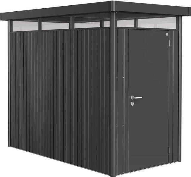 Biohort Gerätehaus HighLine HS aus Metall in Dunkelgrau-Metallic mit Standardtür und Flachdach, B/T/H: 155 x 275 x 222 cm - Bild 1
