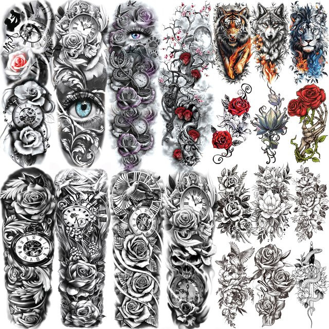YURAN Temporäre Tattoos, Blume und Kompass, Damen - Bild 1