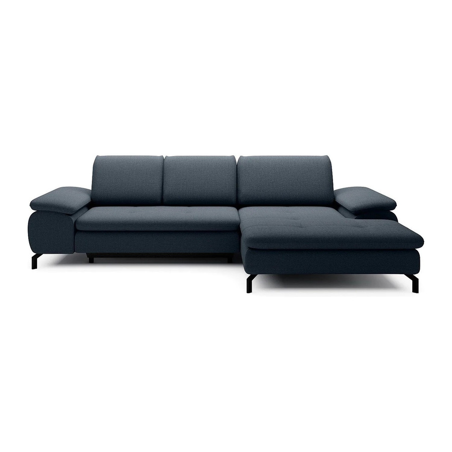 Vente-unique Schlafsofa Archibald in L-Form mit Funktionsfunktion, Blau, Strukturstoff - Bild 2