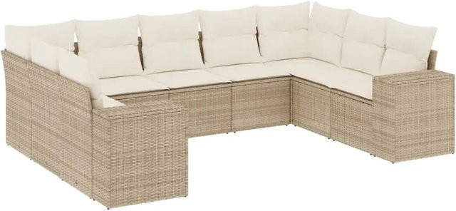vidaXL 9-teilige Garten-Sofagarnitur in U-Form aus beige farbenem PE-Rattan mit Kissen und pulverbeschichtetem Stahlgestell - Bild 1