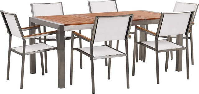 Beliani Gartentisch Set GROSSETO in Heller Holzfarbe mit Weiss und Silber, B/T/H: 180 x 90 x 87 cm - Bild 1