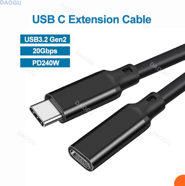 DAOGU USB-C Verlängerungskabel mit 240 W Schnellladefunktion und USB 3.2 Gen2 20 Gbit/s Datenübertragung, Länge: 3,5 m, Schwarz oder Grau - Bild 1