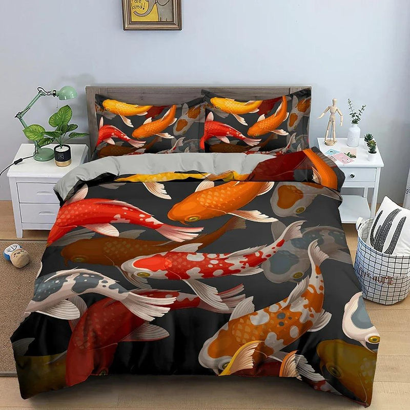 Binchi Bettwäsche Set mit 3D Koi Print in Blau, Mikrofaser, B/T/H: 135 x 200 cm oder 228 x 228 cm - Bild 2