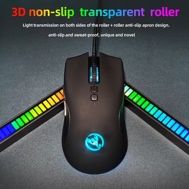 HXSJ High-End-Gaming-Maus in Schwarz mit ergonomischem Design, Atemlichtern und geflochtenem USB-Kabel für PC - Bild 1