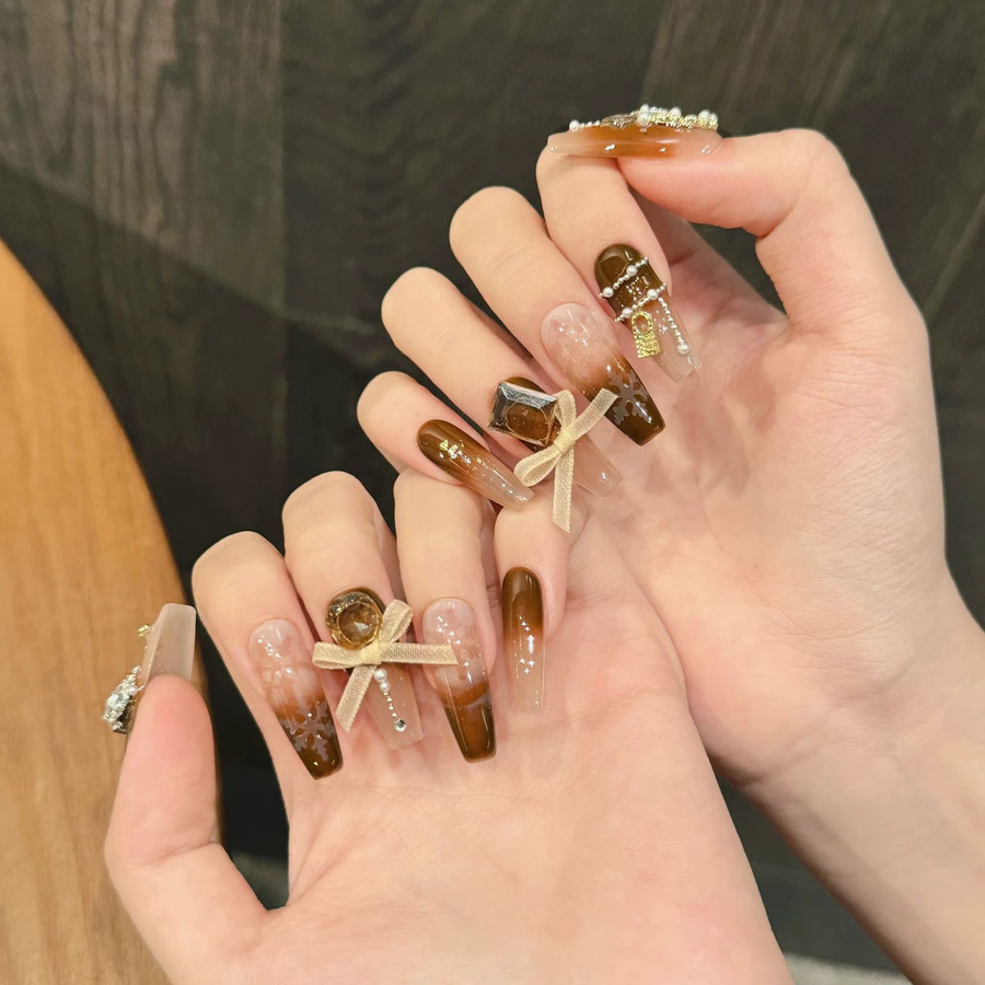YADORNOS Press On Nails, Braun, Glänzend, 10 Stück - Bild 2