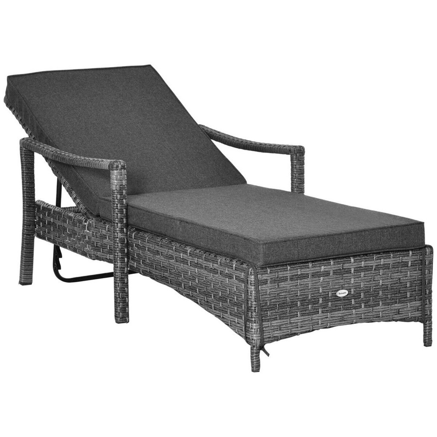 Outsunny Gartenliege grau mit verstellbarer Kopfstütze und Armlehnen, B/H/L: 62,5 x 192 x 52,5 cm - Bild 2