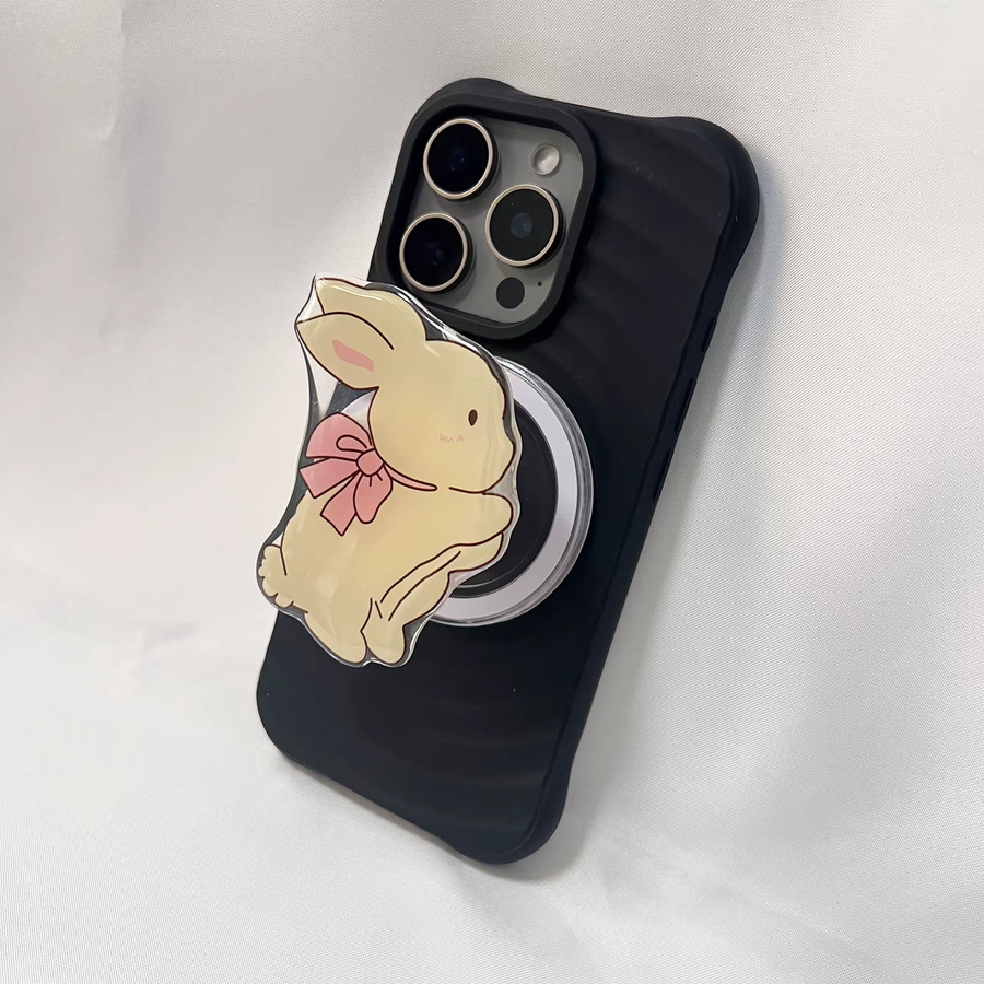 Rosa und gelber Kaninchen Griptok Handyhalter mit Schleifen für iPhone 17 Pro Max und 16 Pro Max - Bild 4
