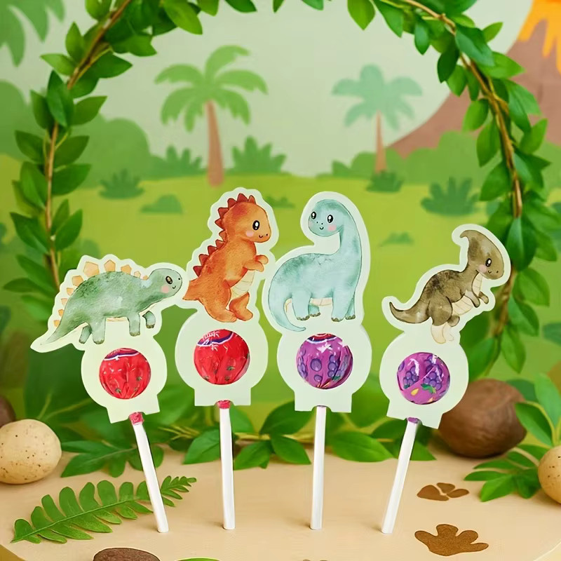 24 Stück Aquarell-Dinosaurier-Lollipop-Papierkarten von OURFETE in Mehrfarbig für deine Jurassic-Geburtstagsparty-Dekoration - Bild 2