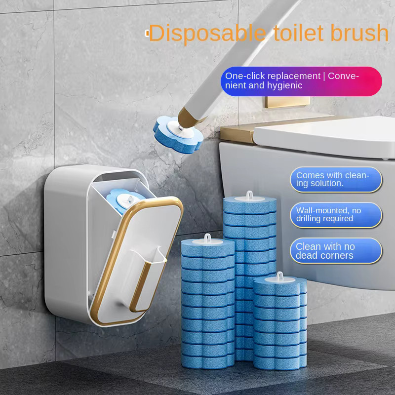 YITU Wandmontiertes Einweg-Toilettenbürsten-Set mit langem Griff und integrierter antibakterieller Reinigungsflüssigkeit inklusive Ersatzbürstenköpfen - Bild 5