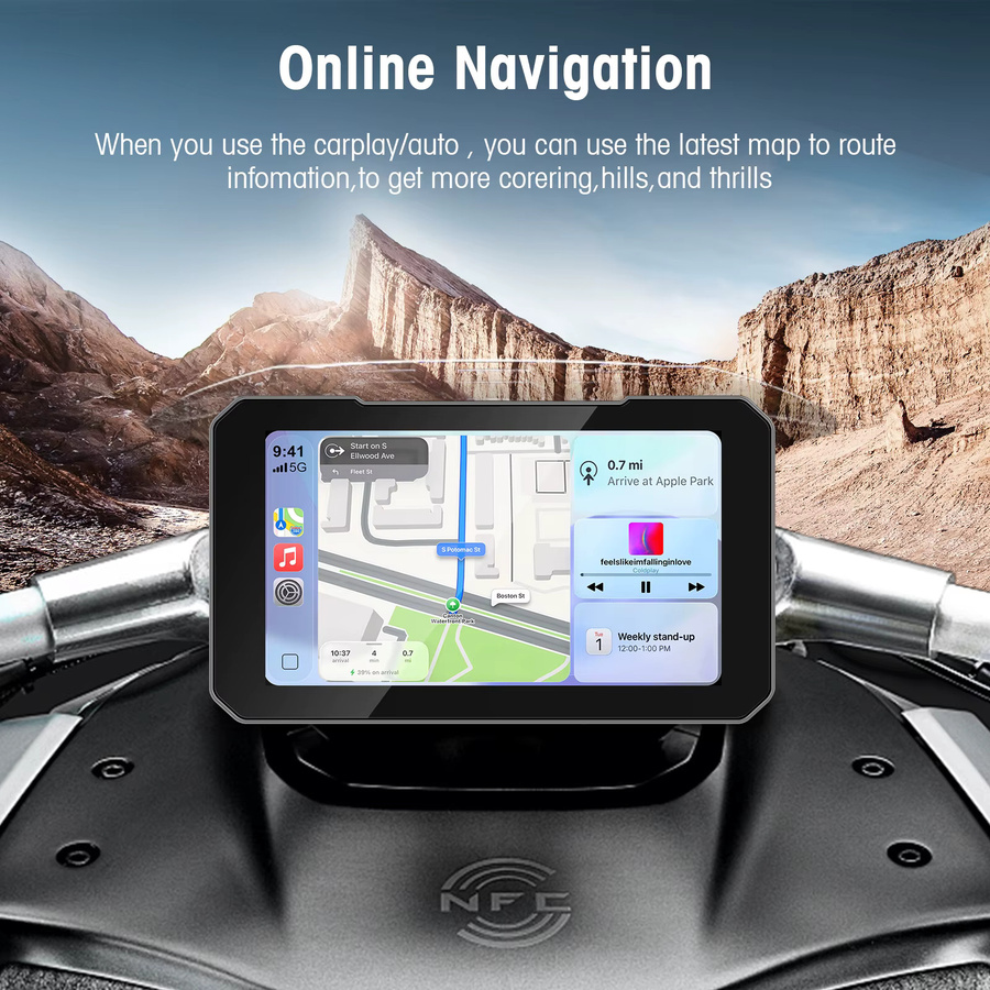 Ezonetronics 5-Zoll Motorrad-Touchscreen in Schwarz mit kabellosem CarPlay und Android Auto, IP67 wasserdicht mit Dual-Kameraaufnahme und TPMS - Bild 3