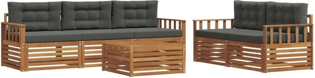 vidaXL Outdoor-Sofagarnitur 6-teilig aus Akazienholz mit Kissen in Anthrazit und Natur - Bild 1