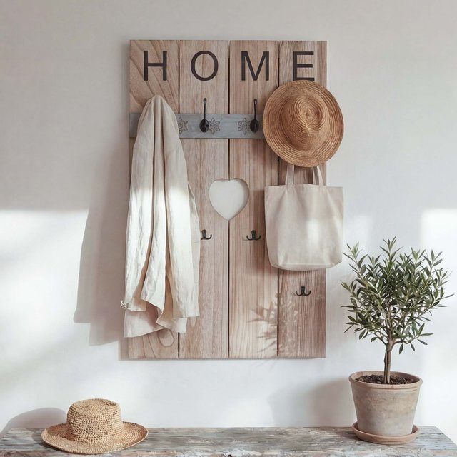 Wandgarderobe MCW Home C89 aus Paulowniaholz mit 8 Haken im Shabby-Look Vintage, Farbe: Braun, B/H: 91 x 60 cm - Bild 1