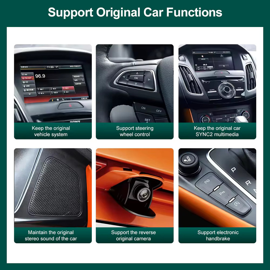 AUTOABC Kabelloser CarPlay und Android Auto Decoder Box mit Bluetooth für Ford Sync2 (2011-2016) Explorer, Focus, Fiesta, C-Max, Edge, F150, Fusion, Taurus in Schwarz - Bild 4