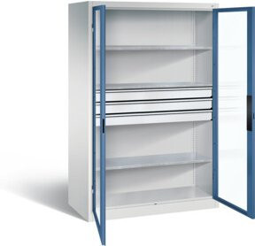 C+P Werkzeugschrank Acurado mit Türen und Schloss, Farbe: Front Fernblau, Korpus Lichtgrau, H x B x T: 195 x 120 x 60 cm - Bild 1