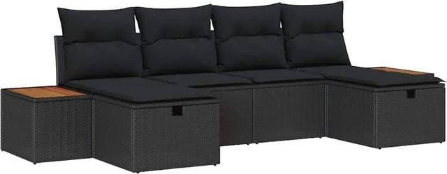 vidaXL Garten-Sofa-Set 6-teilig aus Poly-Rattan und Stahl in Schwarz mit UV-beständigen Kissen - Bild 1