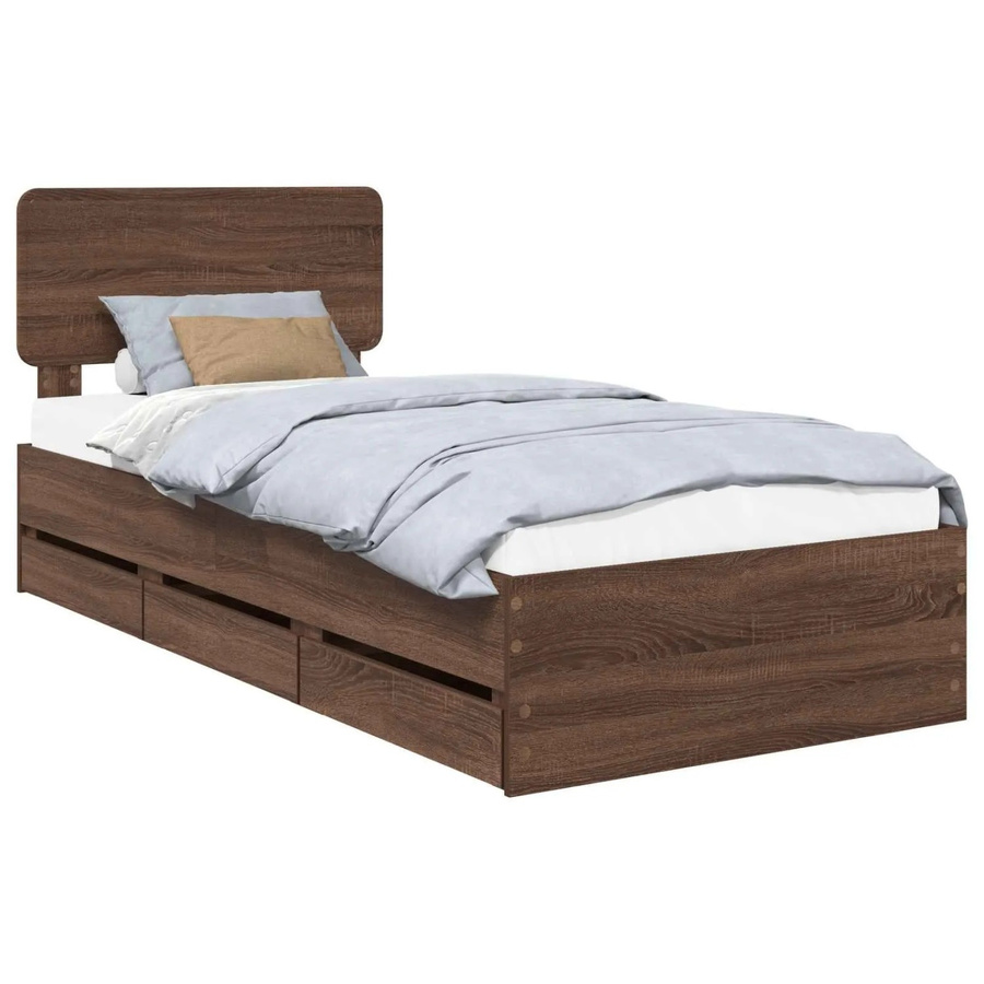 vidaXL Bettrahmen in Eiche Braun mit Schubladen aus Holzwerkstoff, B/T/H: 90 x 200 cm - Bild 2