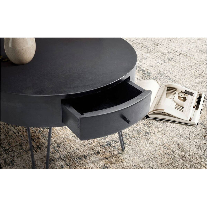 Moderner runder Couchtisch aus Mango-Holz in Schwarz mit Metallbeinen, B/H/T: 60 x 43 x 60 cm - Bild 3