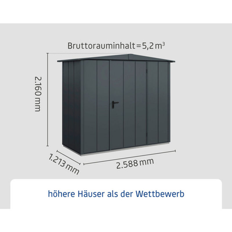 Ecostar Gerätehaus Elegant-S aus Metall in Grau mit Einzel Tür B/H/T: 238 x 216 x 107,8 cm - Bild 2
