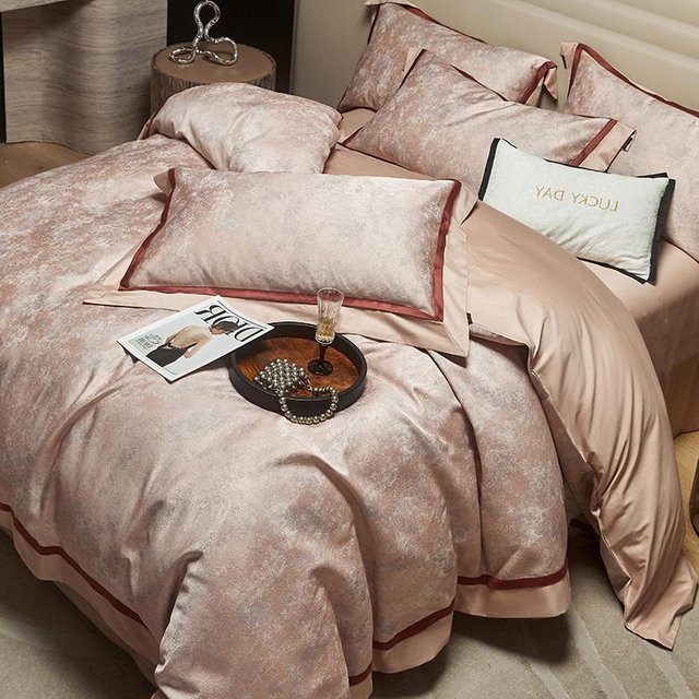 Bin Chi Textiles Luxus Bettwäsche Set aus Ägyptischer Baumwolle mit Jacquard-Muster, Pink, 4-teilig, B/H: 200 x 230 cm - Bild 1