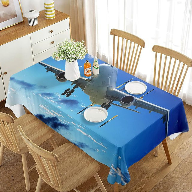 Rechteckige Tischdecke mit Flugzeug- und Naturlandschaft-Motiv von Fancy Style Studio, Blau, B/T: 70 x 70 cm - Bild 1